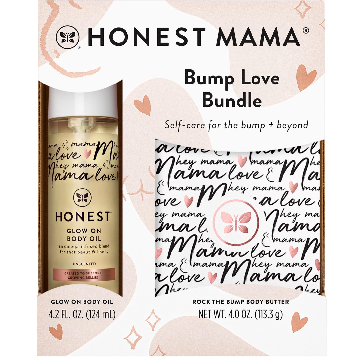 The Honest Company Mama Body and Belly Bump Love Bundle, Moisturizing Plant Based Oil and Stretch Mark Butter Cream