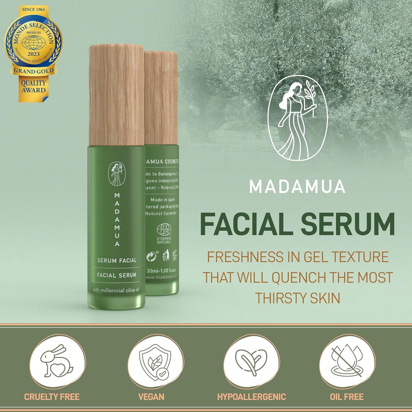 Organic Face Serum - Hydrating Serum with Millennial Olive Oil & Violet Extract | Glowing Skin & Moisturizing for All Skin Types