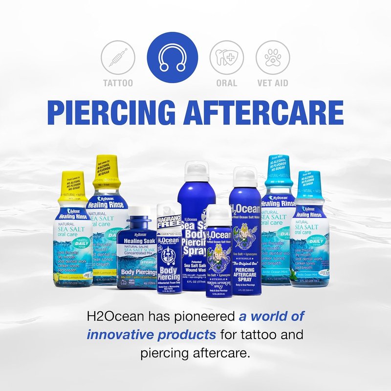 H2Ocean Sea Salt Body Piercing Spray | Vegan Saline Aftercare - Drug-Free, 6 oz (Pack of 2)