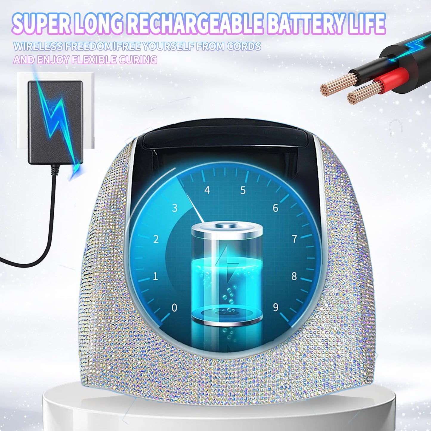 Kicylicy UV LED Nail Lamp,96W Rechargeable Cordless Nail Lamp Gel Polish UV Nail Lamp,Diamond Professional Curing Lamp with 4 Timer Setting,Handle,Big Display Auto Sensor for Salon & Home