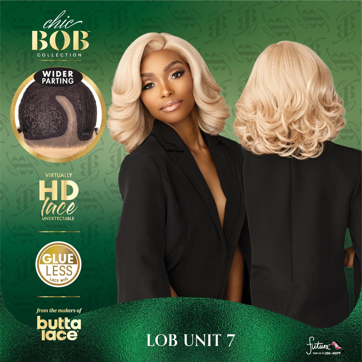 Sensationnel Chicbob Lace Frontwig - Lob Unit 7 Face Framing Glueless Wig Wide 5 Inch Deep Part Synthetic Preplucked Hairline (MUSHROOMASHBLONDE)