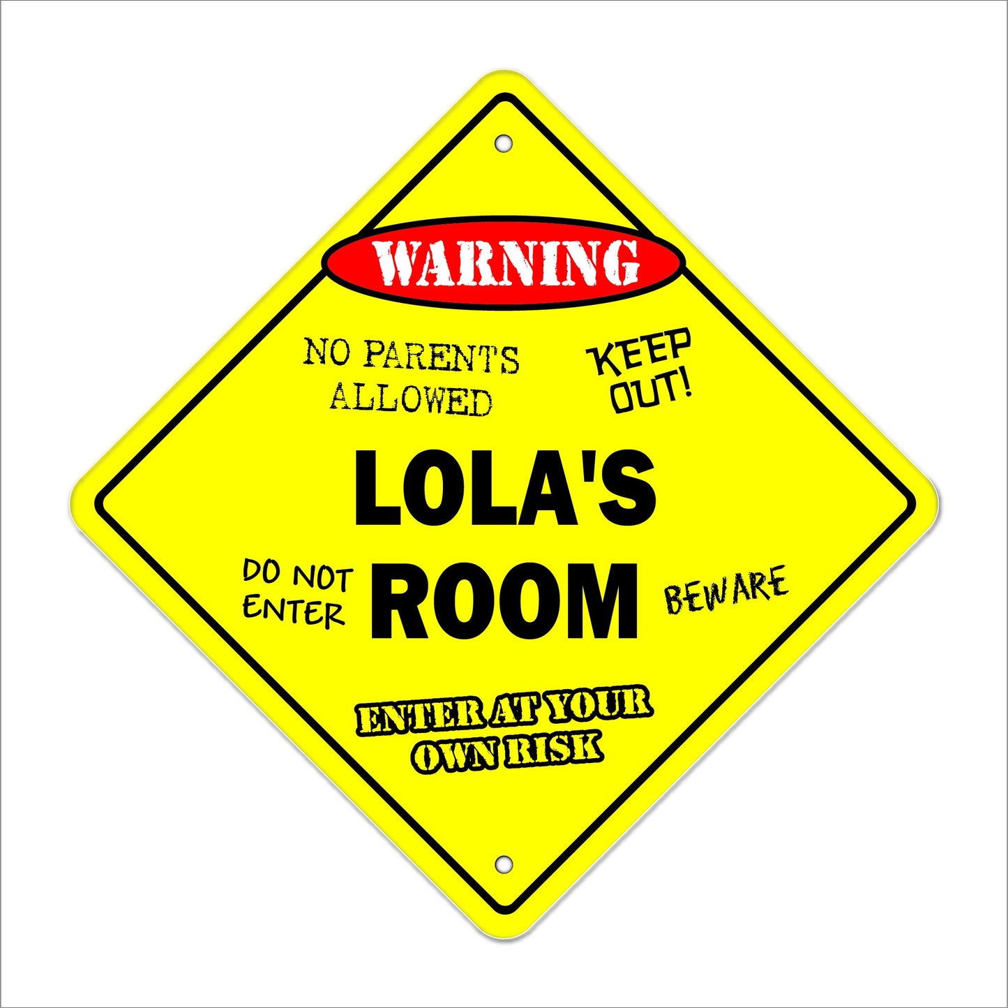 Lola's Room Sign Crossing Zone Xing | Indoor/Outdoor | 12" Tall Kids Bedroom Decor Door Children's Name boy Girl