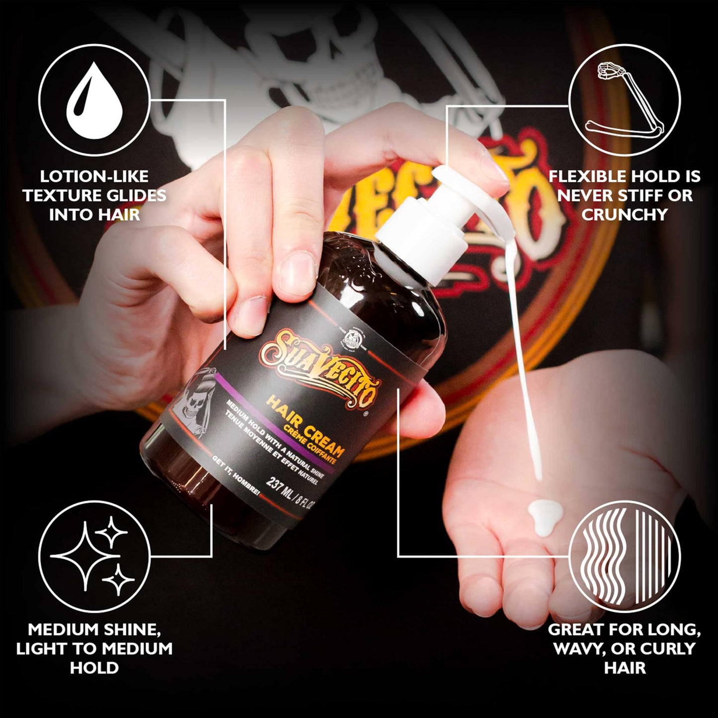 Suavecito Hair Cream Pump Bottle Medium Shine All Day Light Hold (8 oz)