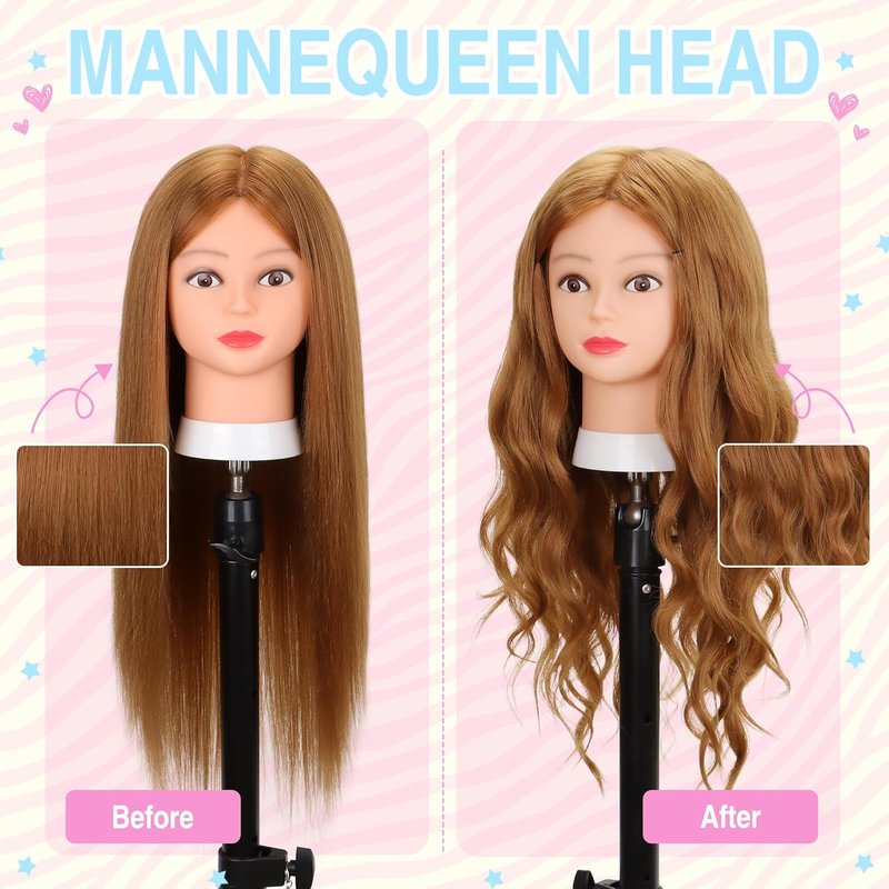 Mannequin Head with 80% Real Human Hair - 26-28" Cosmetology Styling Practice Doll | Includes Clamp Stand & Tools (Blond)