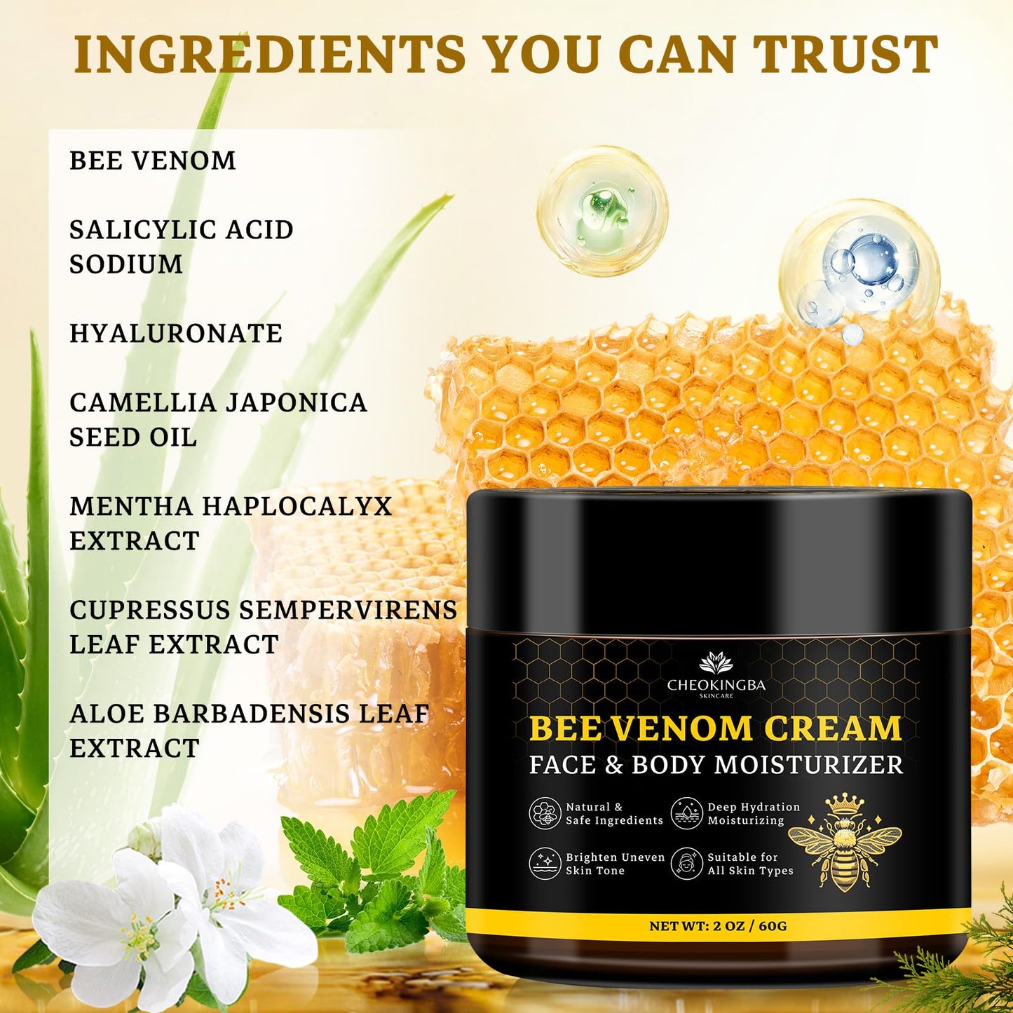 2PCS Bee Venom Comprehensive Cream: Wrinkle Care Face Lift & Firming, Effective In Reducing Skin Blemishes, Natural Care and Non-Irritating, Bee Venom Joint Cream for All Body Parts