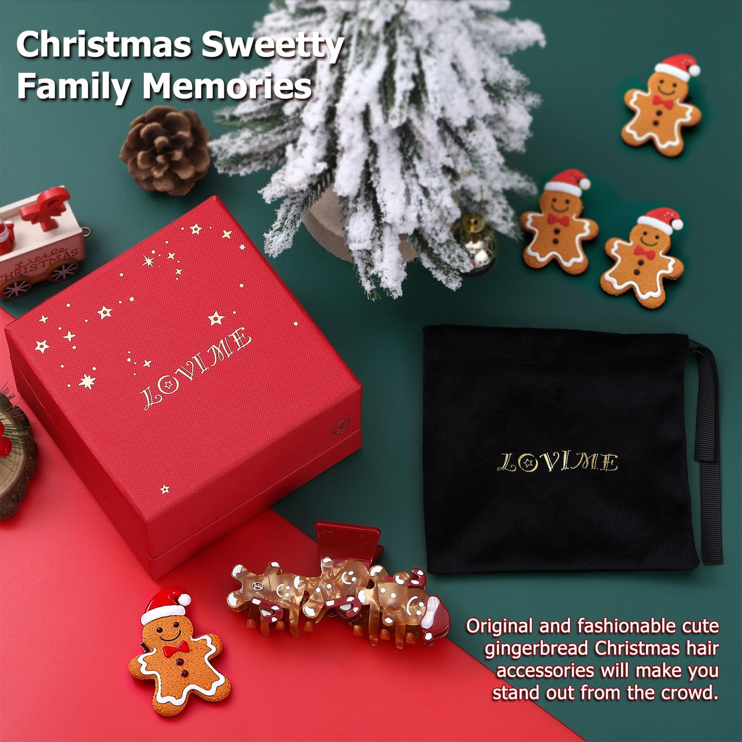 LOVIME Large Hair Clips for Women Premium, Cute Gingerbread Claw Clips for Thick Thin Long Hair Girls, No Slip Hair Clip 4 Inch, Hair Accessories For Mothers Day Gifts for Mom with Gift Box