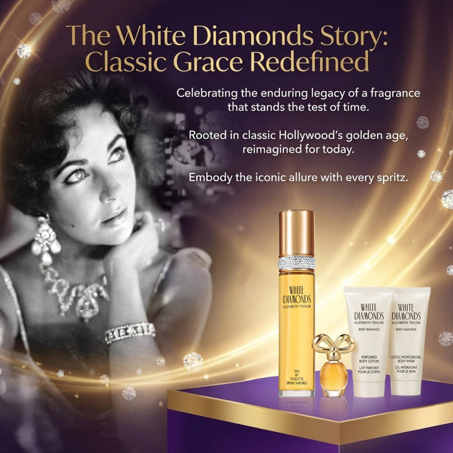 Elizabeth Taylor White Diamonds Ladies Gift Set With Spray, Body Lotion, Body Wash & Perfume