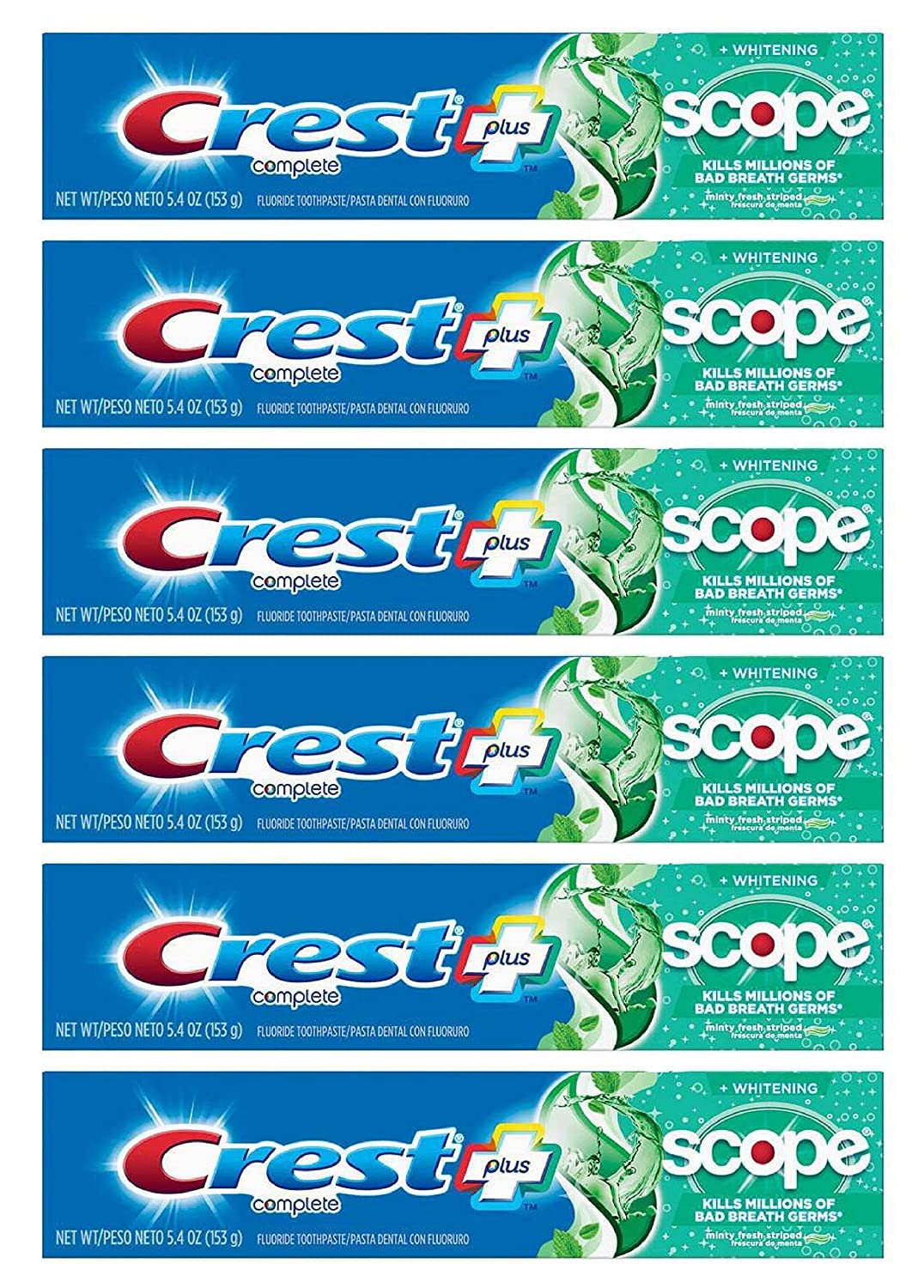 Crest Toothpaste 5.4 Ounce Plus Scope Whitening Minty Fresh (Pack of 6)