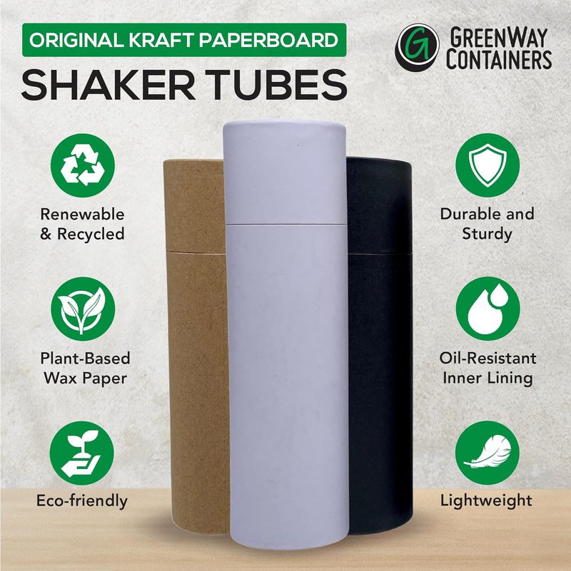 Kraft Paper Shaker Tubes - 10 Pack Biodegradable Containers for Powdered Cosmetics | 4oz, Fully Compostable, White