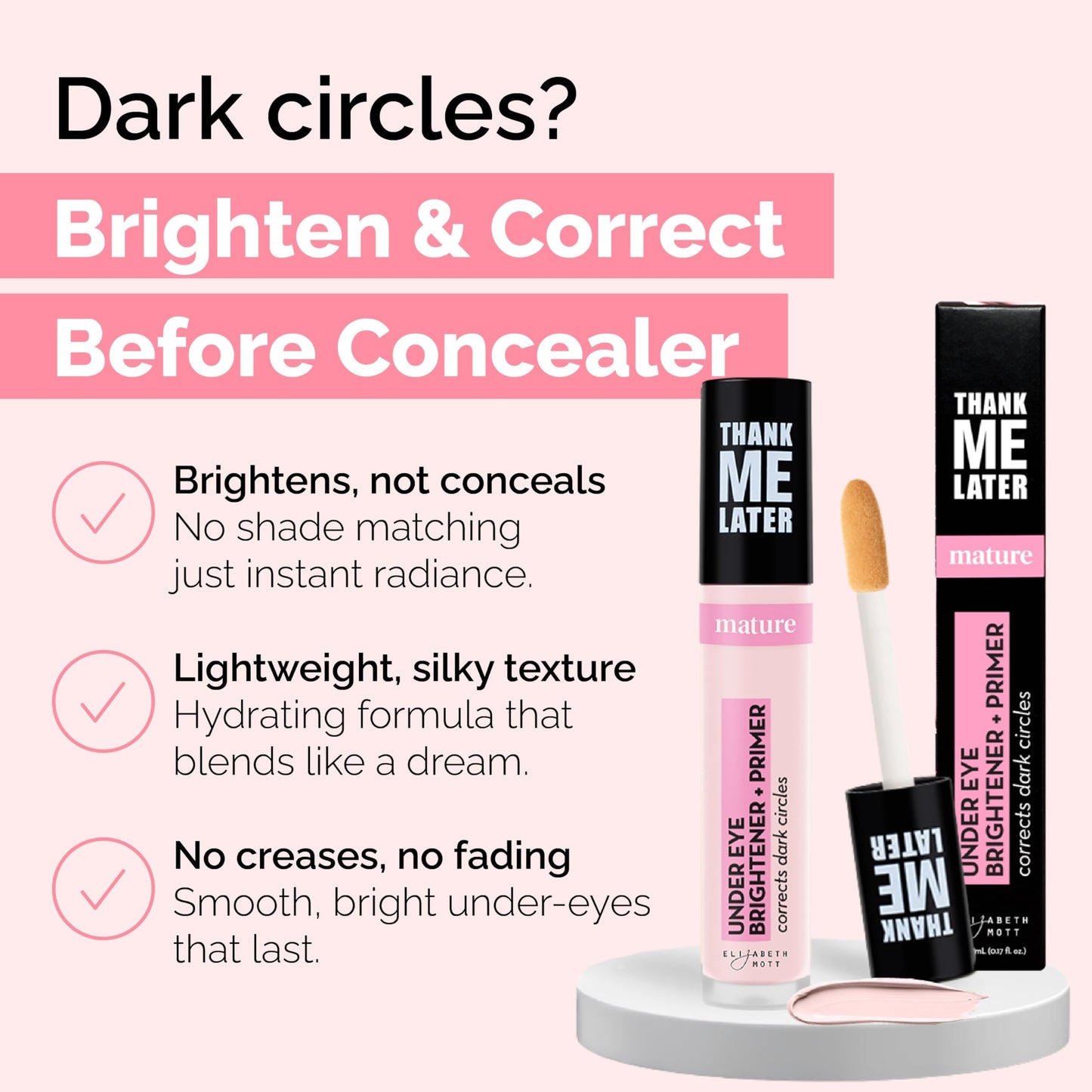 Elizabeth Mott Thank Me Later Under Eye Brightener Base – Soft Pink, 5ml