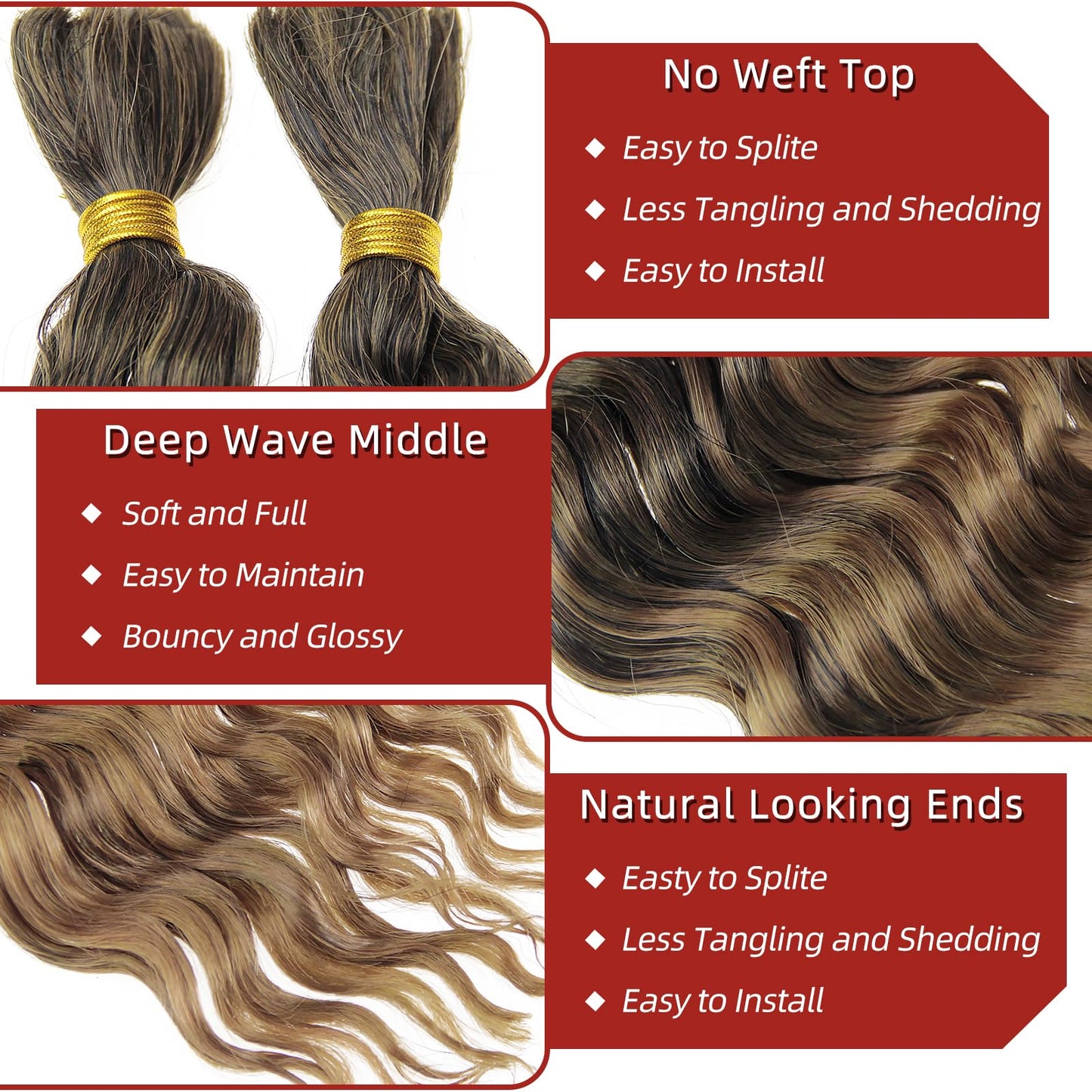 YXCHERISHAIR Boho Hair For Braiding Curly Braiding Hair for Boho Braids Ombre Blonde Deep Wave Bulk Hair Wet and Wavy Bohemian Braiding Hair Extensions No Weft(1B/27, 26inch)