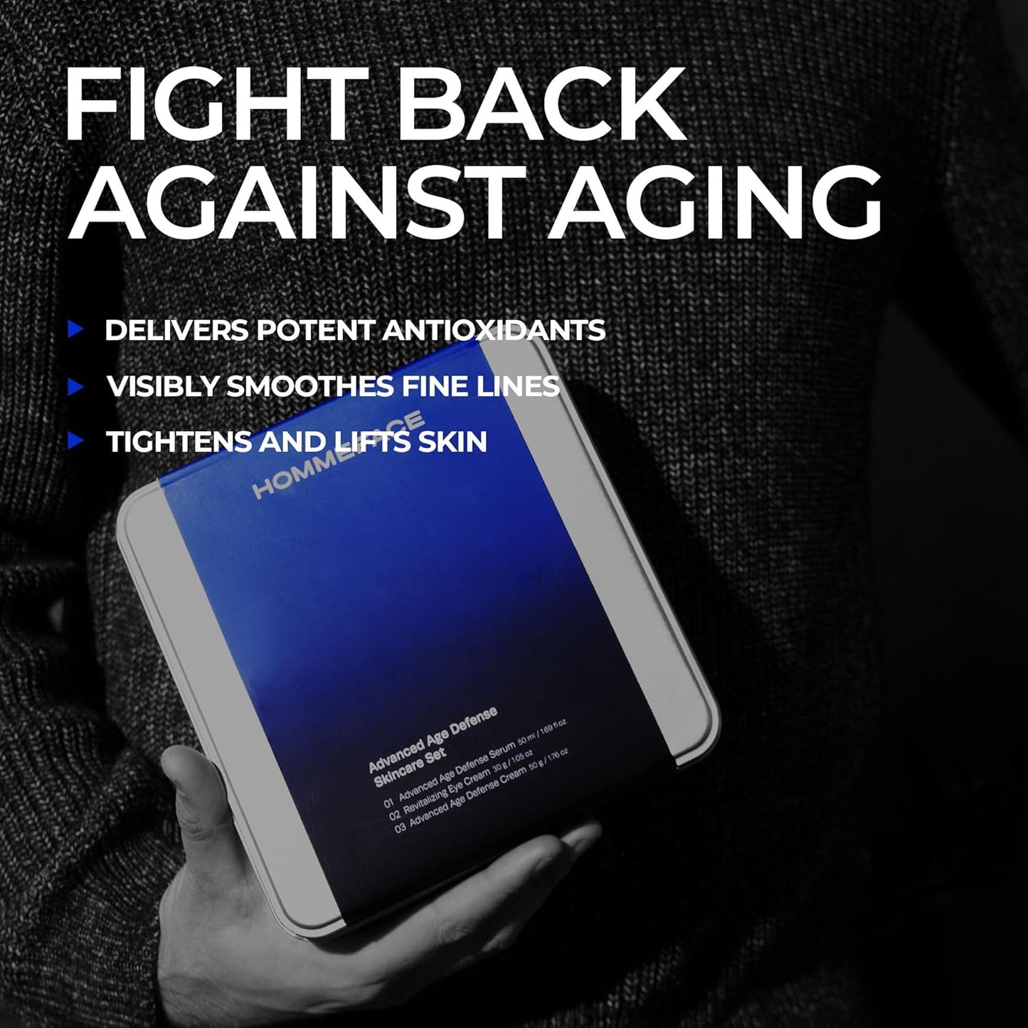 Men’s Advanced Age Defense Anti-Aging Skincare Set - Facial Serum, Eye Cream & Face Cream | Korean Technology, Volufiline, Ceramide, Hyaluronic Acid