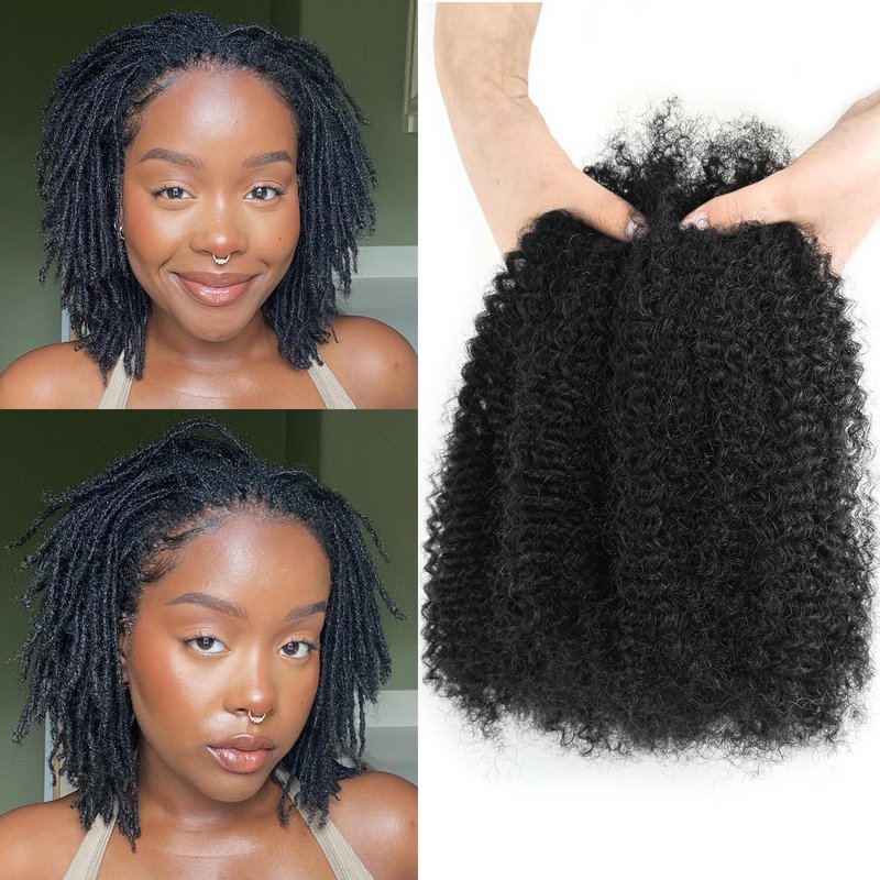 16 Inch Afro Kinkys Bulk Human Hair Kinky Curly Braiding Hair for Mini Twist 50g/Pack Natural Black 4C Dreadlock Extensions for Permanent Sister Locs/Mini Twists/Braids/Repair Can Dye and Bleach