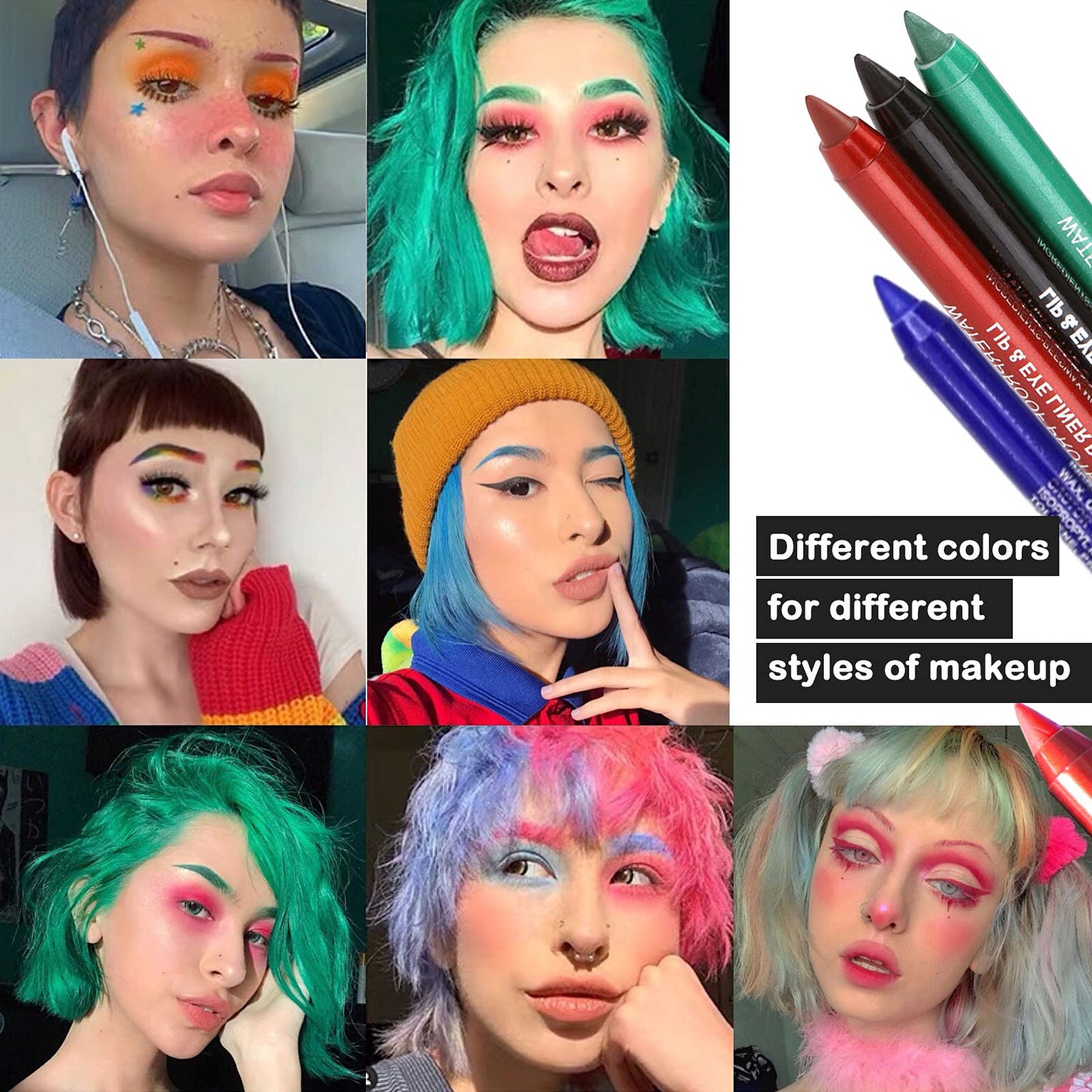 ADIMANIS 15 Colored Eyeliners Pen Set, Colour Eyeliner Pencils Pearl Eyeliner Kit Glitter Eye Liners for Women, Eye Shadow Pencil, Lip Liner, Professional Eye Makeup Set with Halloween Cosplay Makeup