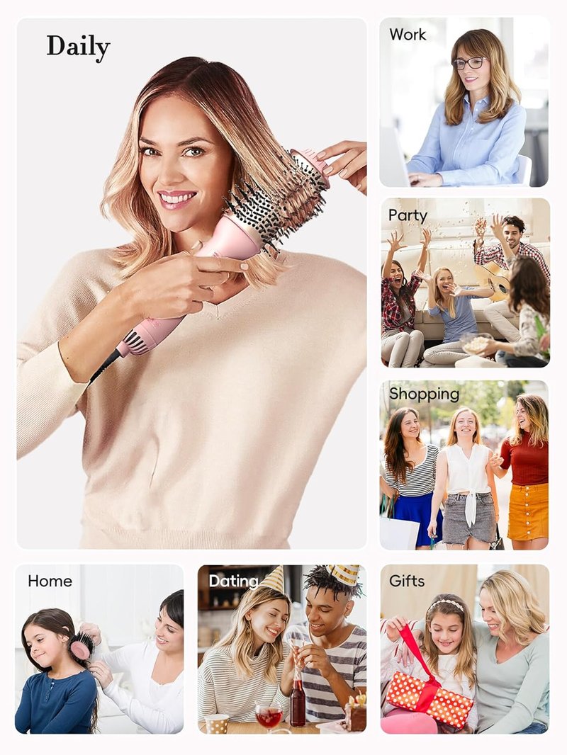 Hair Blow Dryer Brush - One-Step Volumizer & Styler with Ceramic Titanium Barrel, Ionic Anti-Frizz Technology | Rose Gold
