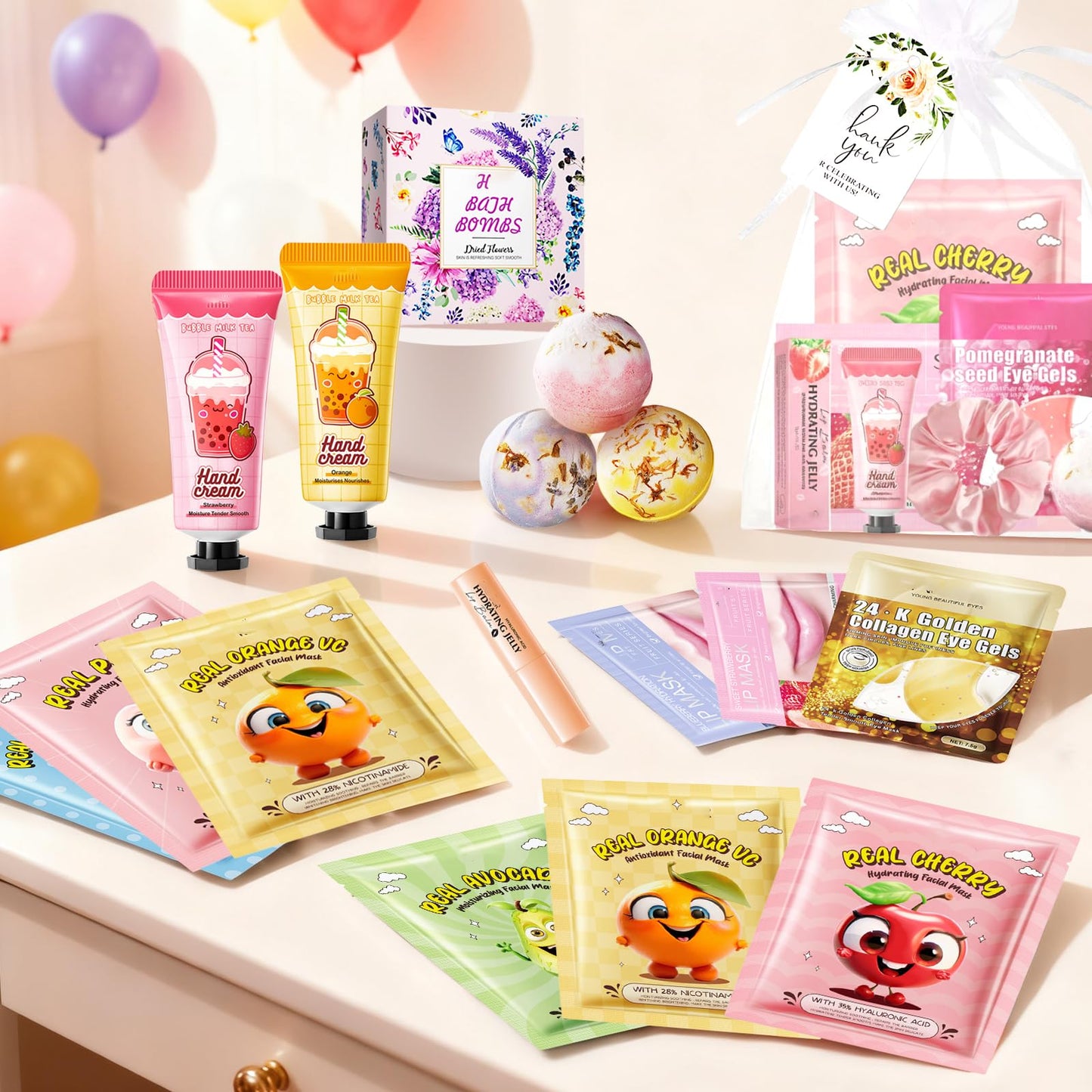 108 PCS Spa Party Supplies, Skincare Kit with Masks Balm Bath Bombs