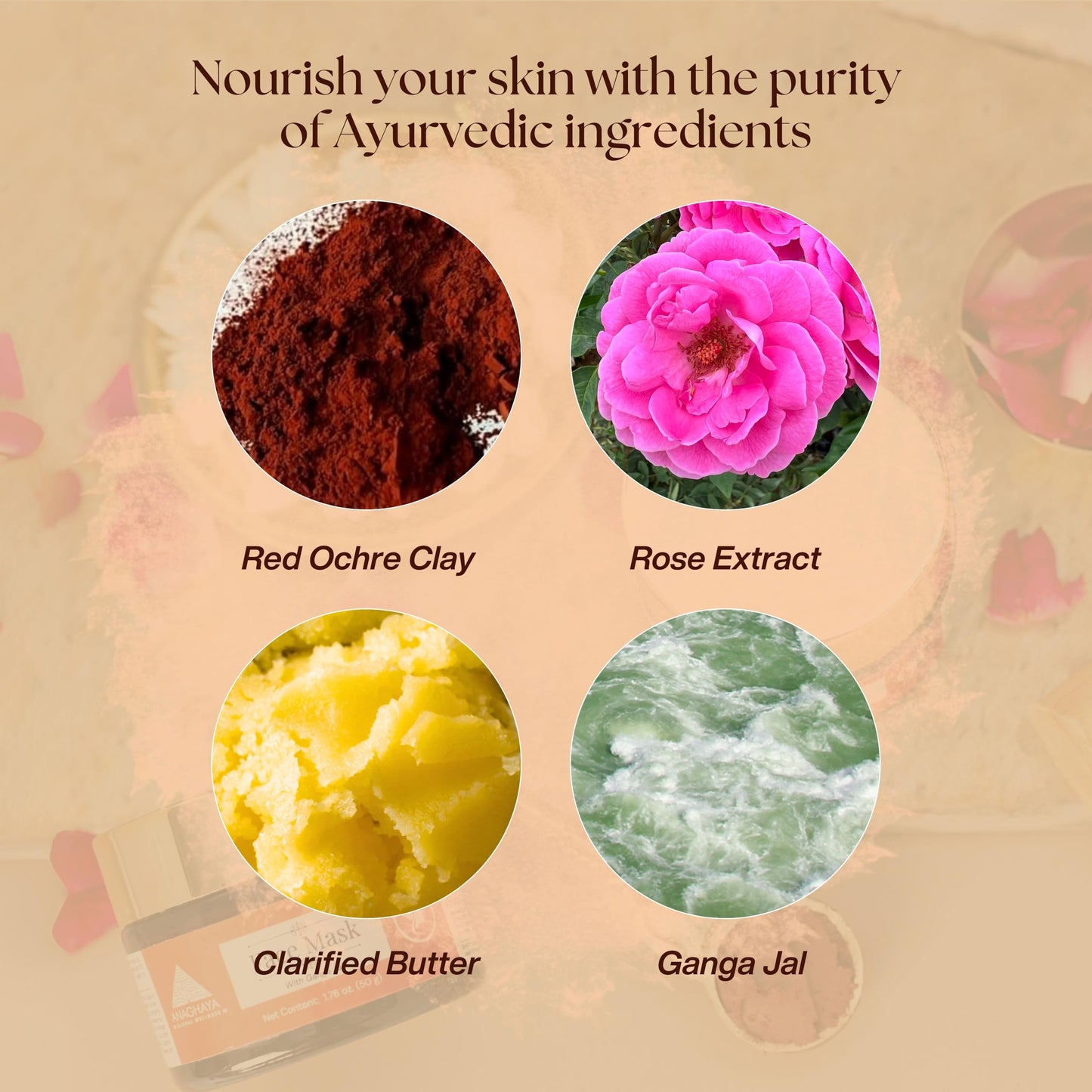 Ayurvedic Clay Facial Mask for Natural Skin Care with Hydrating Radiant Glow Formula - 1.76 Fl oz, Anti-Aging Face Mask for Dull Skin with Ganges Water, Rose Water, Red Ochre Clay & Clarified Butter