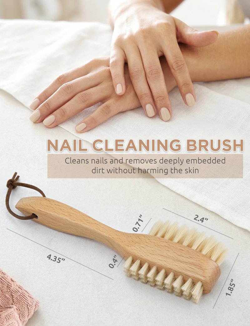 Takavu Nail Brush, Pure Boar Bristles, Natural Wood Handle, Nail Cleaning Brush for Scrubbing Fingernail Toenail Hand Feet, Dual Sided for Regular Manicure Nail Care Hygiene