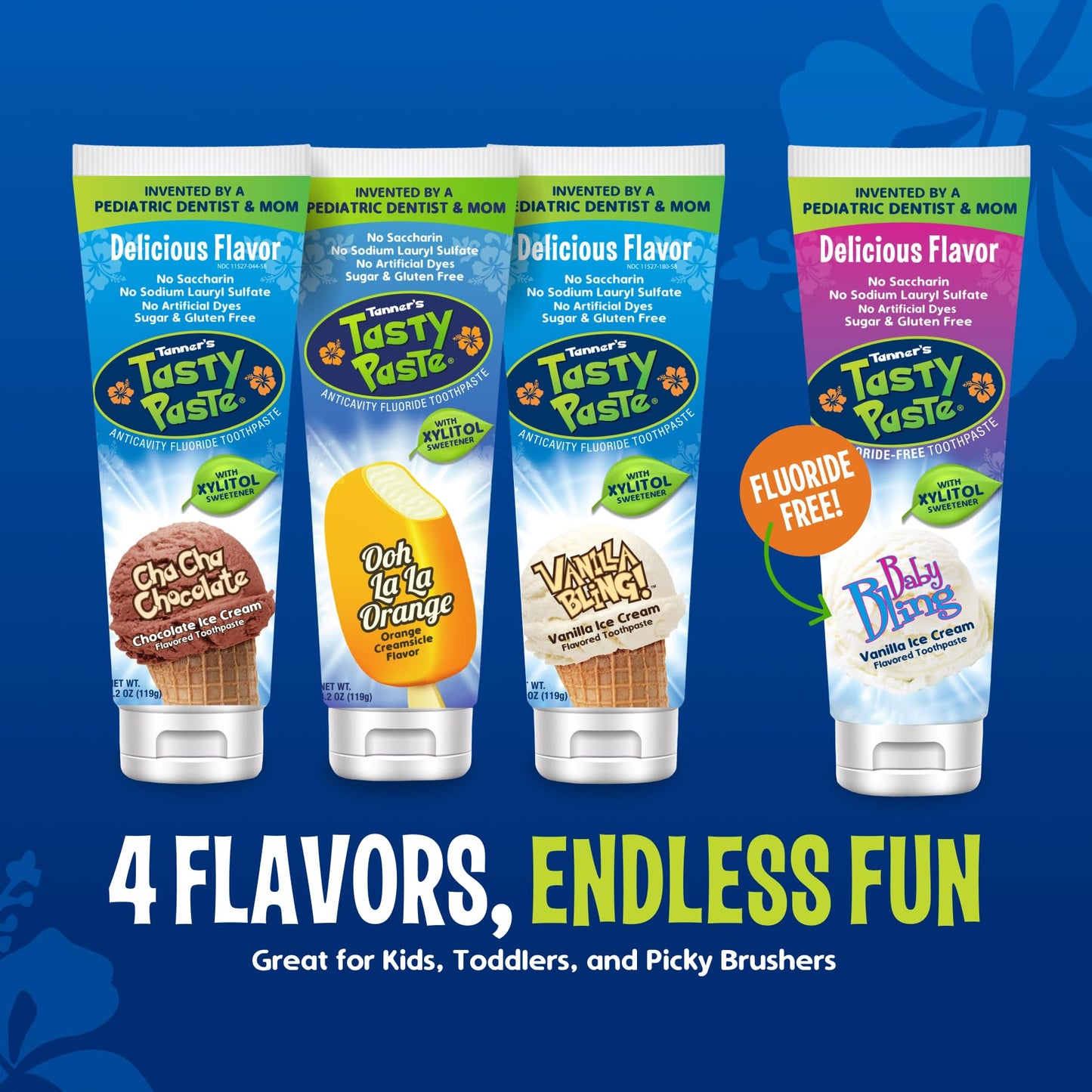 Tanner's Tasty Paste Kids Fluoride Toothpaste, Orange Cream, No Mint, 3-Pk