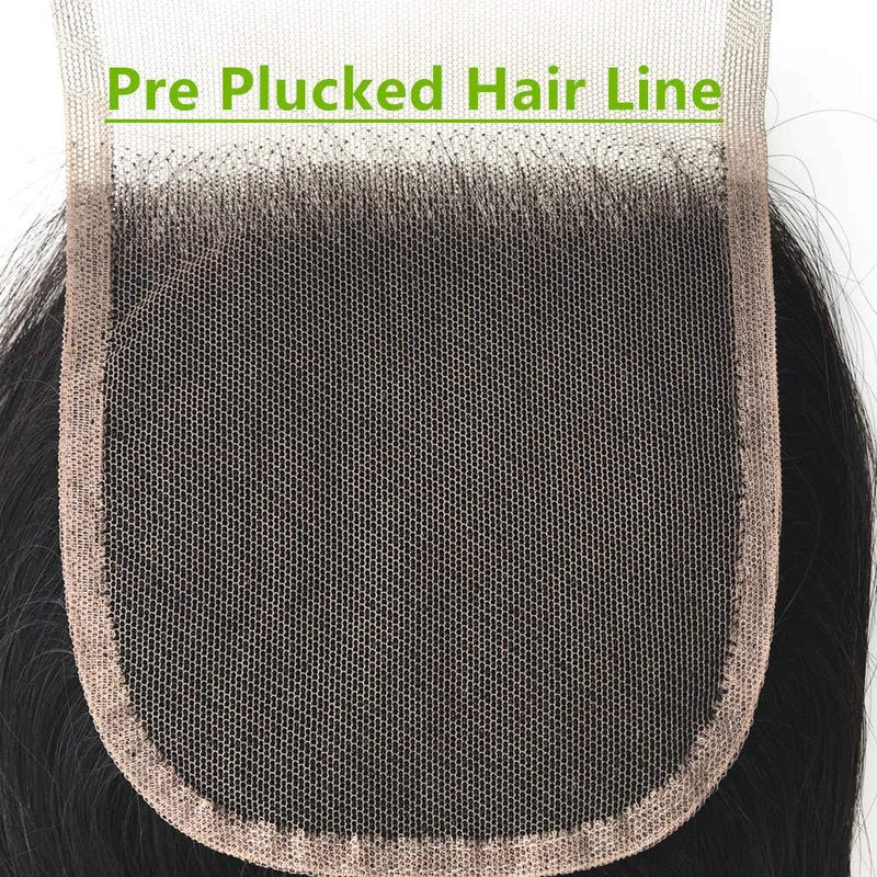 Virgin Human Hair Lace Closure - Swiss Skinlike Transparent HD Lace | Pre-Plucked Natural Hairline, Natural Black, 4x4 Size