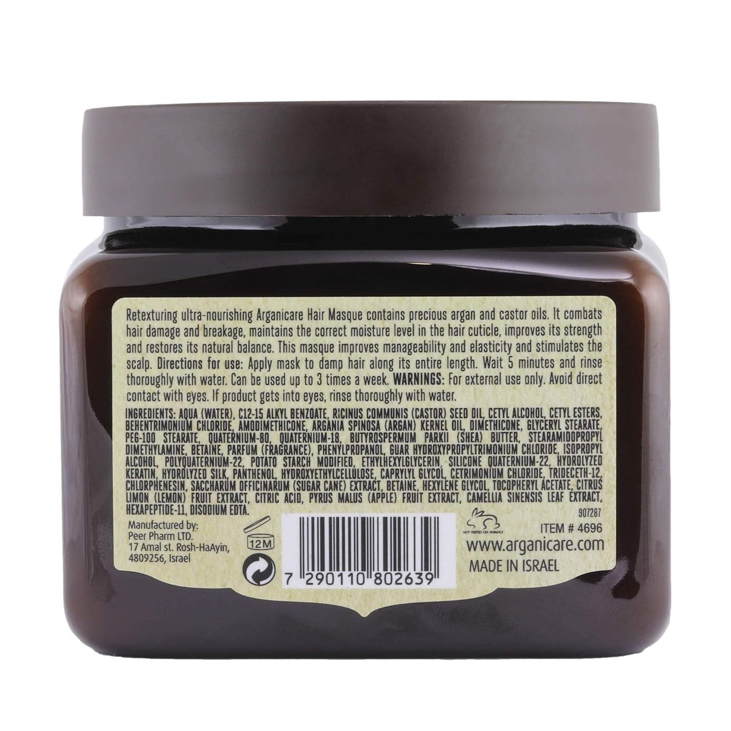 Arganicare Natural Organic Castor Oil & Argan Oil Hair Mask - Deep Conditioning Treatment for Dry, Damaged Hair | 16.9 Fl. Oz.