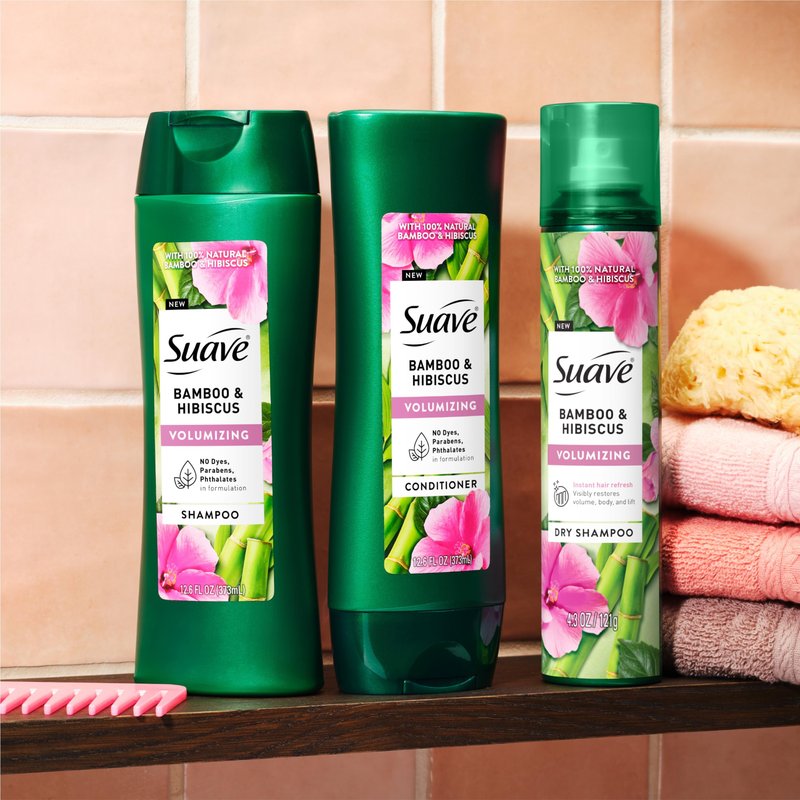 Suave Bamboo & Hibiscus Volumizing Shampoo, for Fine and Flat Hair, Salon Proven System for Boosting Hair Volume and Body, 12.6 oz
