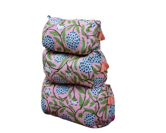 INDACORIFY Waterproof Cosmetic Bag With Zipper Handmade Quilted Make up Pouch Toiletries Quilted Wash Bag Shaving Kit Vanity Case Bag