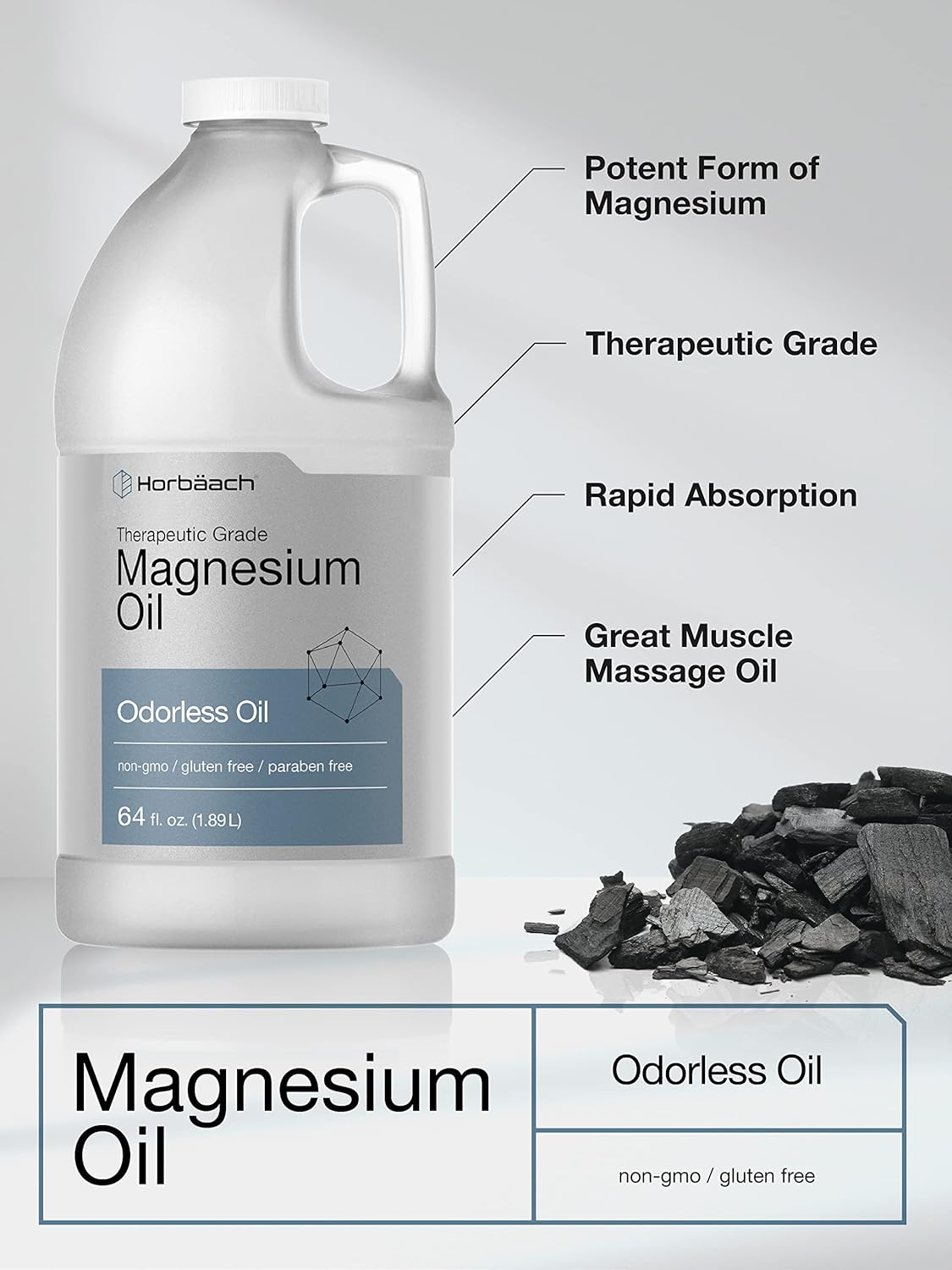 Magnesium Oil - Therapeutic Grade, Vegetarian & Non-GMO | 64 fl. oz Odorless Formula