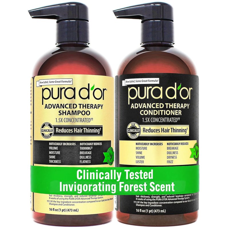 PURA D'OR Biotin Shampoo & Conditioner Set - Hair Regrowth & Thickening Treatment for Men & Women | 16oz x2