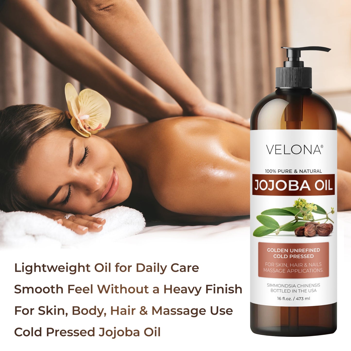 velona Jojoba Oil - 32 fl oz (With Pump) | 100% Pure and Natural | Golden, Unrefined, Cold Pressed, Hexane Free | Moisturizing Face, Hair, Body, Skin Care