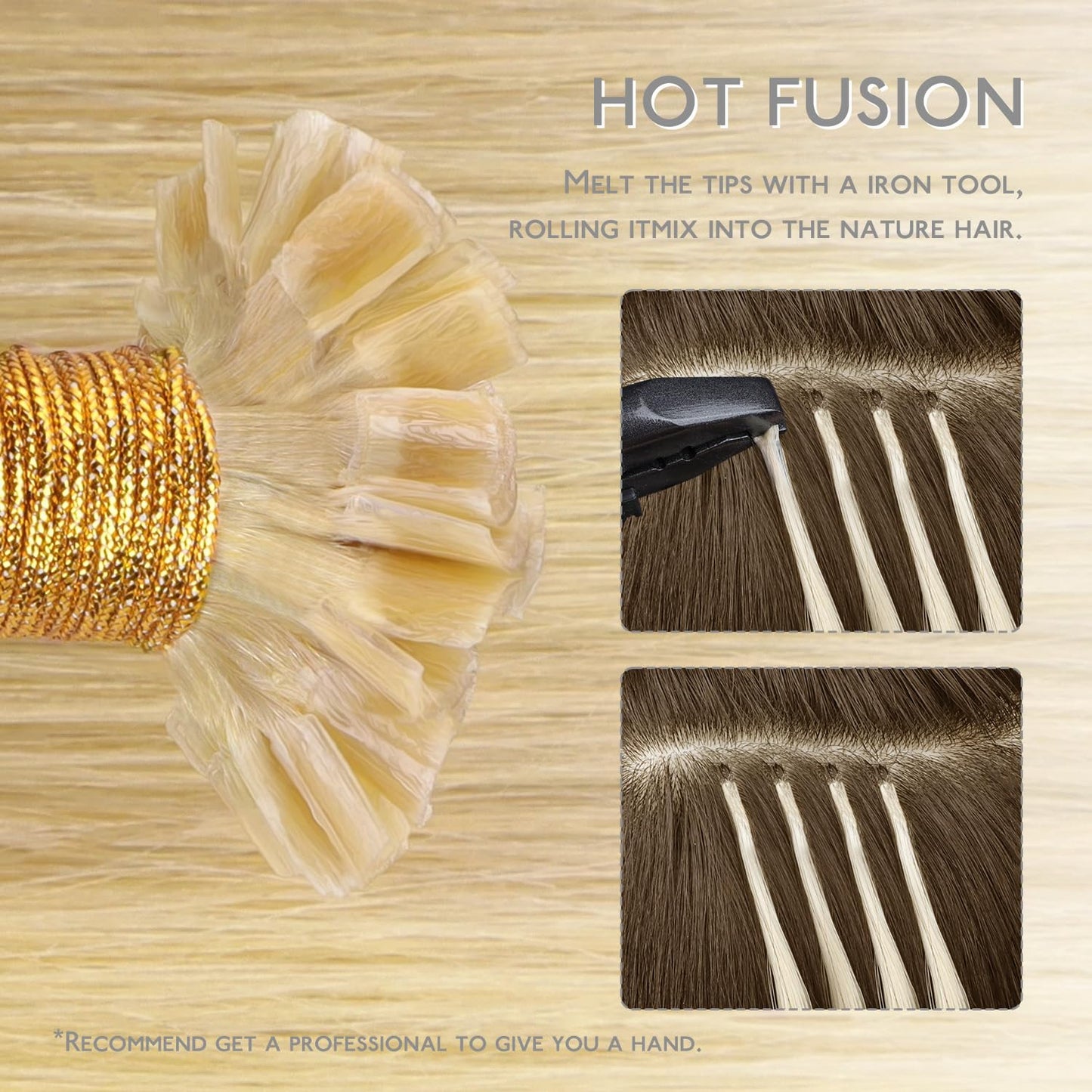 WENNALIFE U Tip Hair Extensions Real Human Hair, 50g 50s 18 Inch Light Blonde Highlighted Golden Blonde Remy Hair K Tip Invisible Straight Keratin Bond Hot Fusion Hair