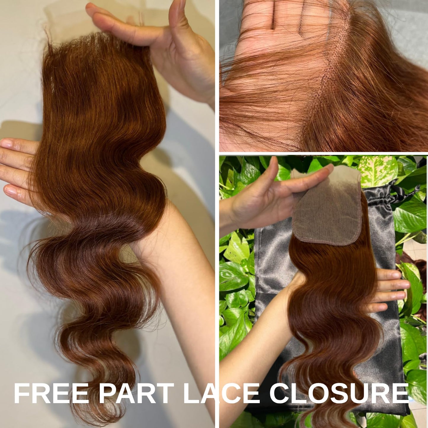 ALHER 33 Reddish Brown Body Wave 4x4 Lace Closure, 12A Copper Brown Colored 4X4 HD Lace Closure Free Part Pre Plucked with Baby Hair, 100% Virgin Remy Human Hair for Black Women 150% Density 12 Inch