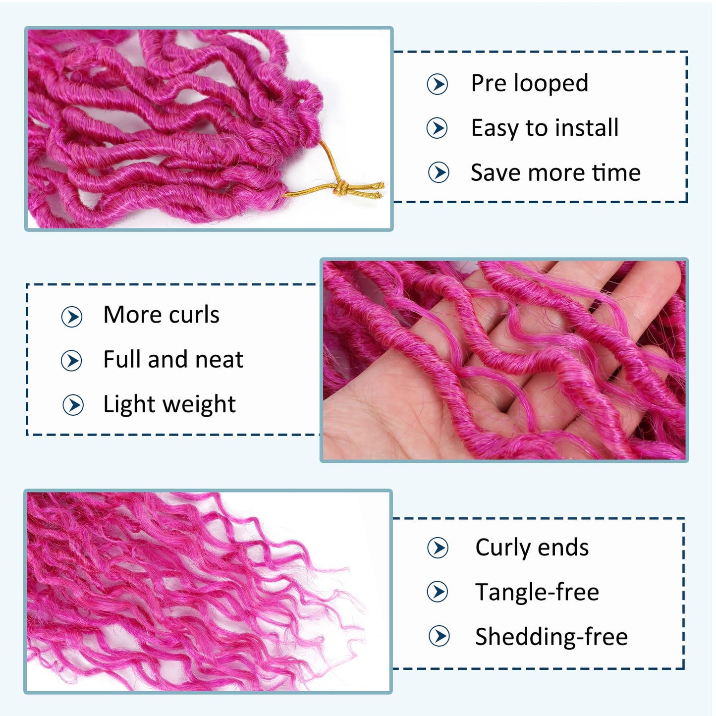 Boho Goddess Locs Crochet Hair18 Inch Boho Hippie Locs Crochet Hair Curly Faux Locs Crochet Hair River Locs For Women (18 Inch (Pack of 9), Rose Pink)