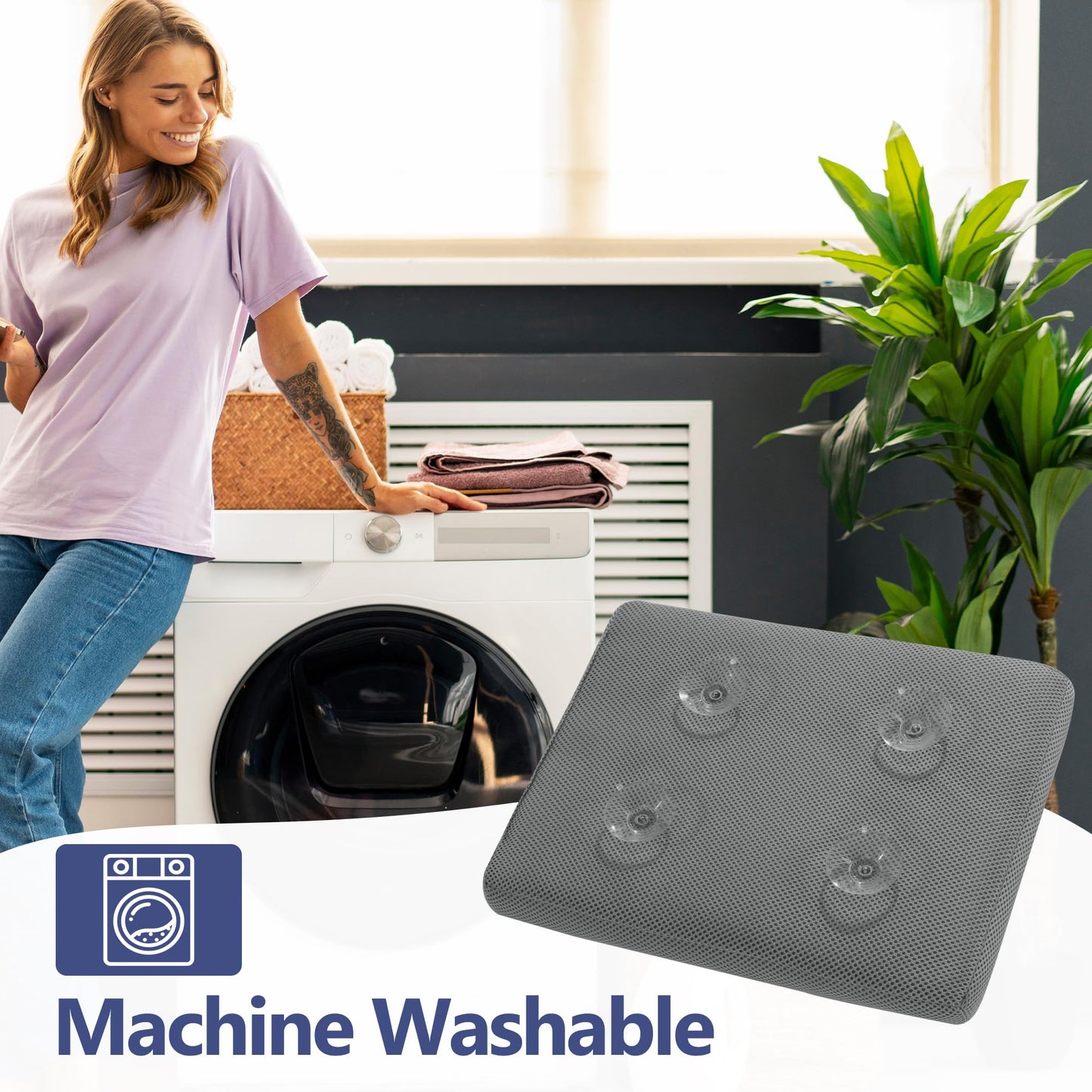 MABOZOO Bath Cushion for Tub with Powerful 4 Non-Slip Suction Cups,Quick Dry Mesh Bathtub Mat,Spa Pillow Bath Accessories for Adults Indoor Outdoor (Gray)