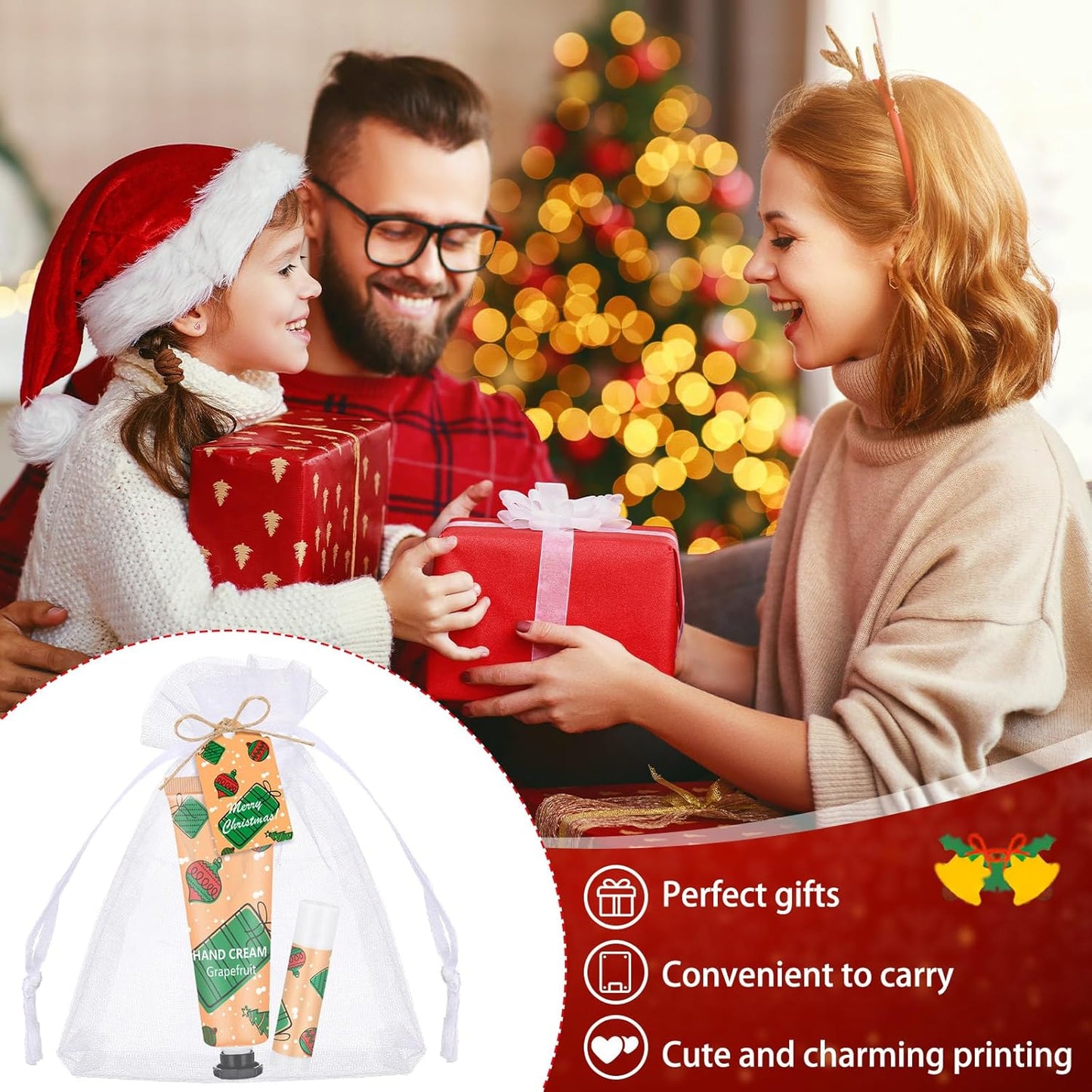 Christmas Hand Cream & Lip Balm Gift Set - 12 Sets, 48 Pcs | Travel Size, Mini Lotion for Dry Skin, Perfect Stocking Stuffers