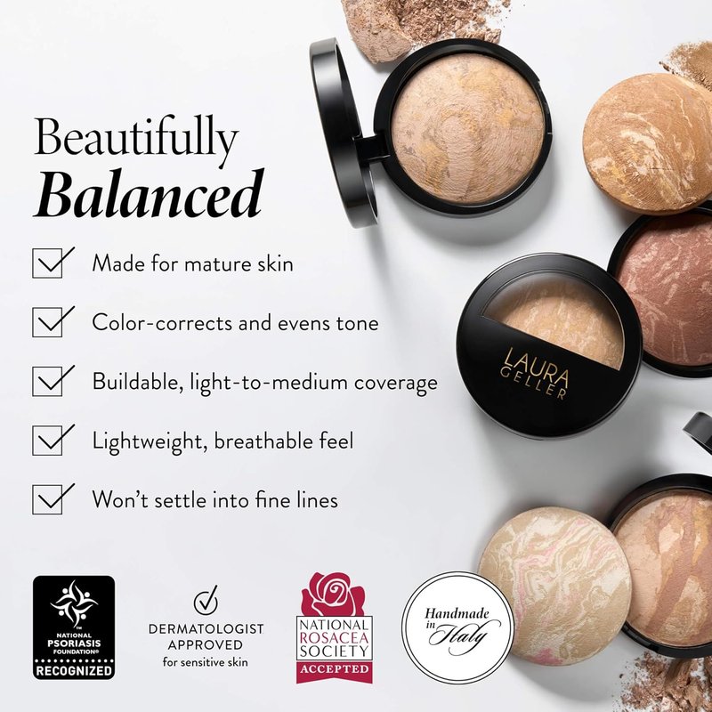 Laura Geller Baked Balance-n-Brighten Color Correcting Powder Foundation - Golden Medium | Buildable Demi-Matte Coverage