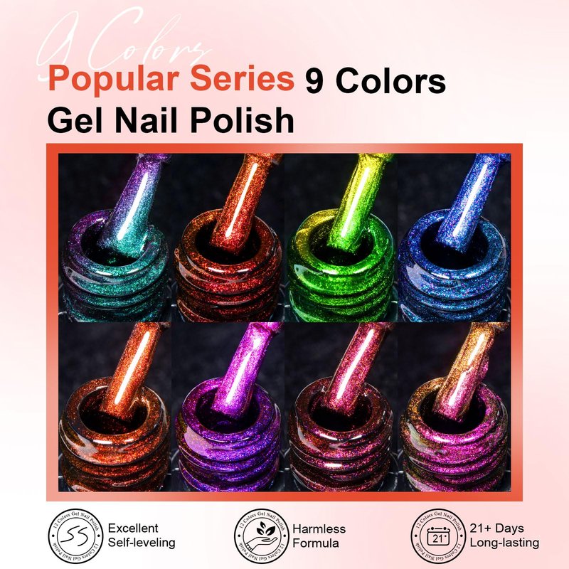 MEET ACROSS 12D Cat Eye Gel Nail Polish Set, Colorful Holographic Cat Eye Glitter Gel Polish Blue Purple Green Nail Gel Polish Kit with Base Top Coat and Magnet Soak Off Nail Art Gel DIY Salon Gift