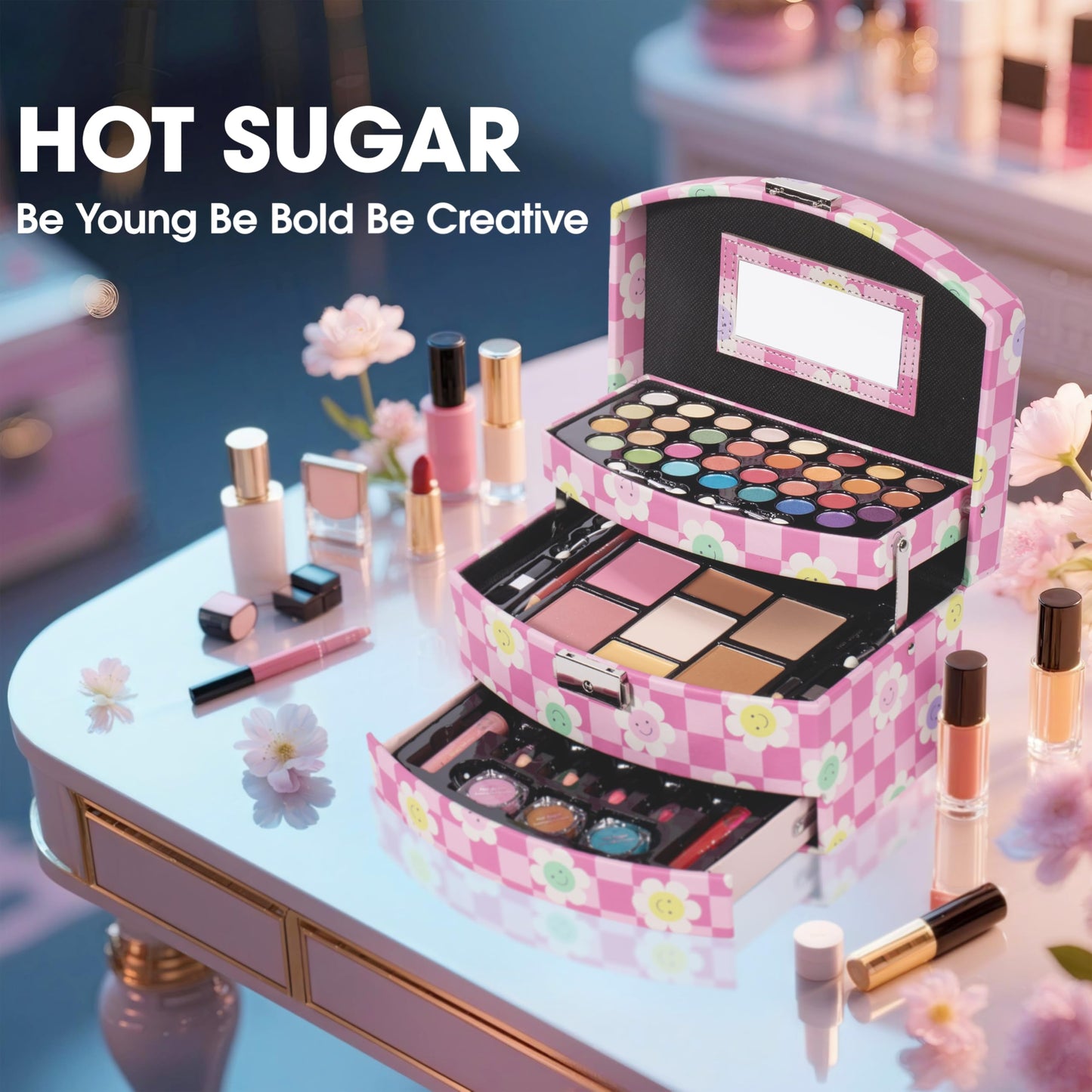 Hot Sugar Girls All-in-One Makeup Kit for Teens 14-16 Years | Beginner Cosmetic Set with Real Makeup Tools & Cosmetics | Birthday Christmas Gift for Girls (Blue)