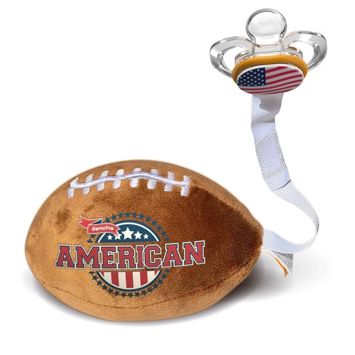 Smilo Plush Football Pacifier Holder with 1x Smilo Orthodontic Silicone Pacifier - American Football Plush Toy with Baby Pacifier Stage 3 (9+ Months) - BPA Free - Genuine American Design