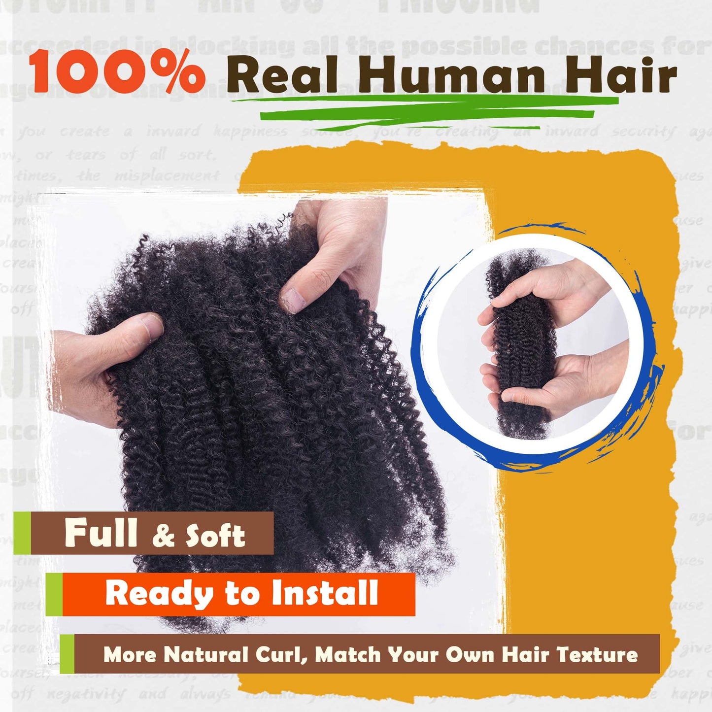 Afro Kinky-Curly Human Hair Bulk for Twist, Dreadlocks Making, Repairing and Extending Locs,100% Afro Kinkys Bulk Human Hair Natural Black Color, 16inches, 50g/pack Can be Dyed