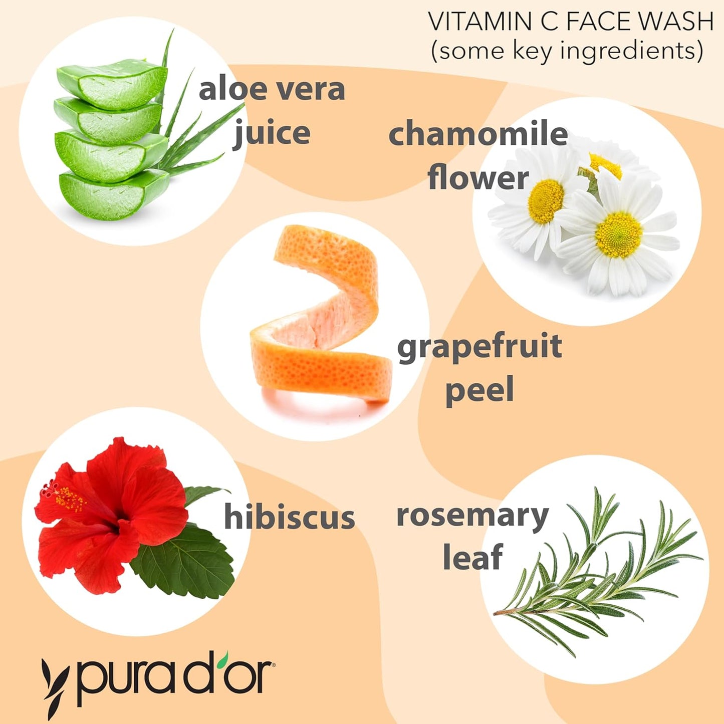 PURA D'OR Vitamin C Face Wash - Antioxidant-Rich Cleanser for Radiant Glow | 24oz (8oz x3)