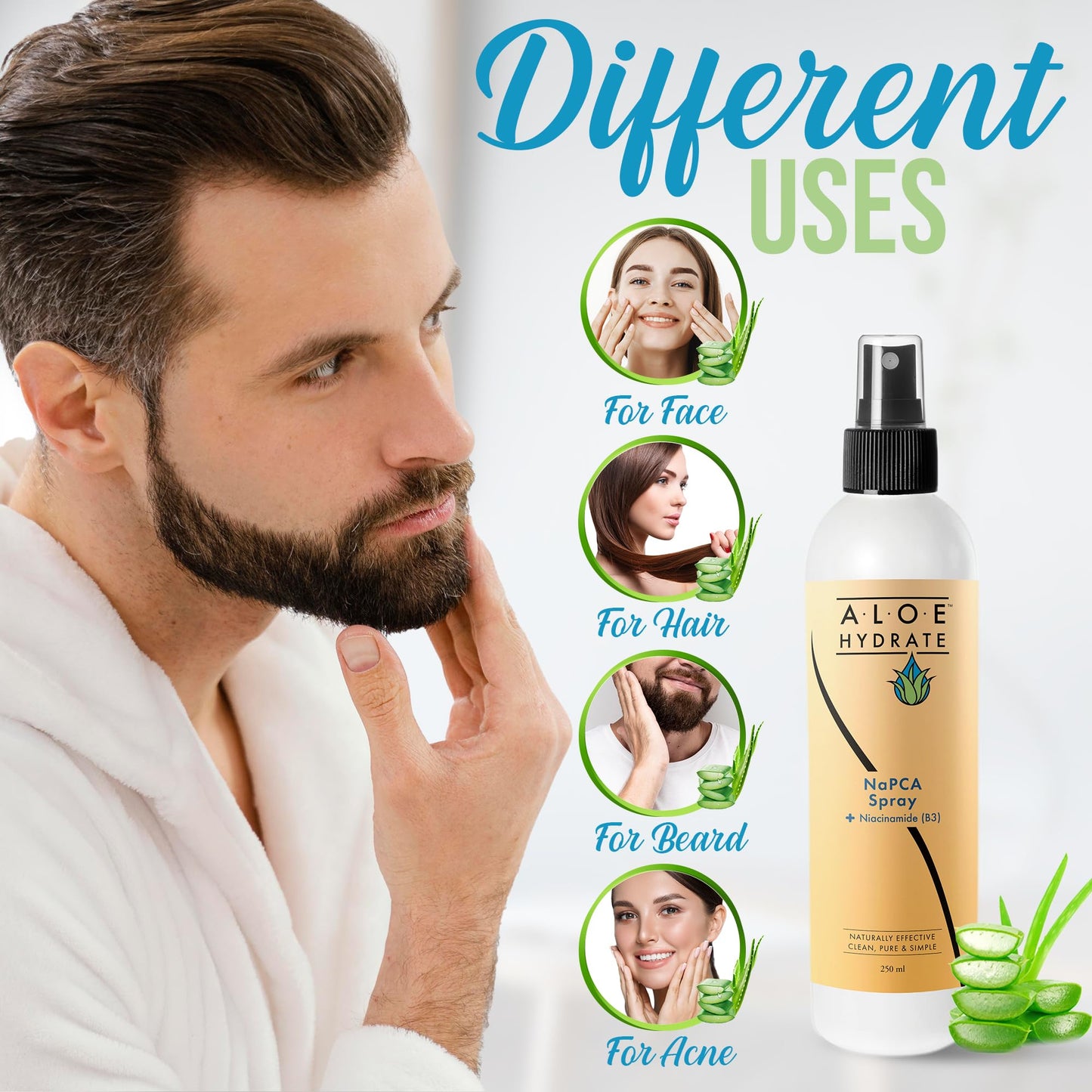 NaPCA Moisturizer Facial Mist & Body Spray. Sodium PCA & Aloe vera Mist Hydrating Face Spray – Lightweight Feel - Refresh, Sooth, Restore Skin Barrier for Dry, Sensitive, Acne Prone Skin(250ml)