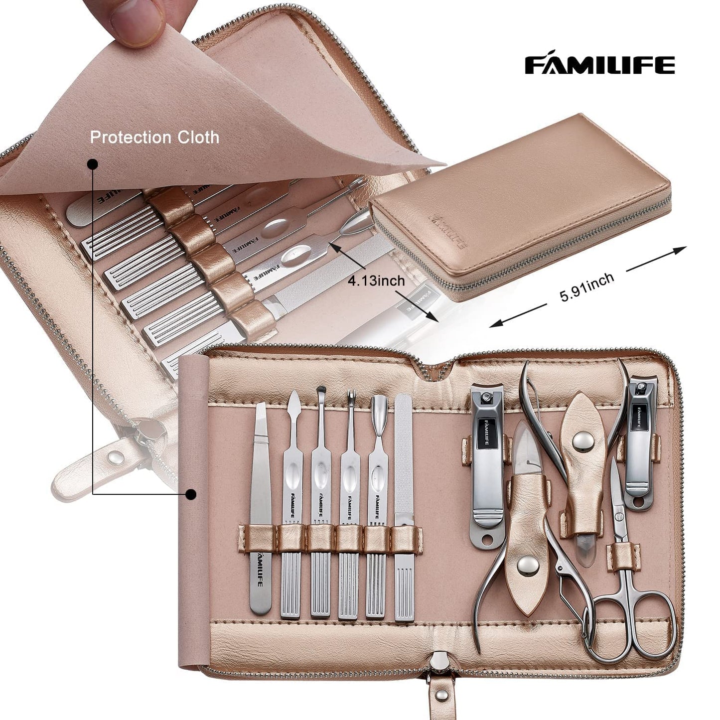 Professional Manicure Set - 11 in 1 Nail Kit for Men & Women | Stainless Steel Grooming Tools, 13 Pieces