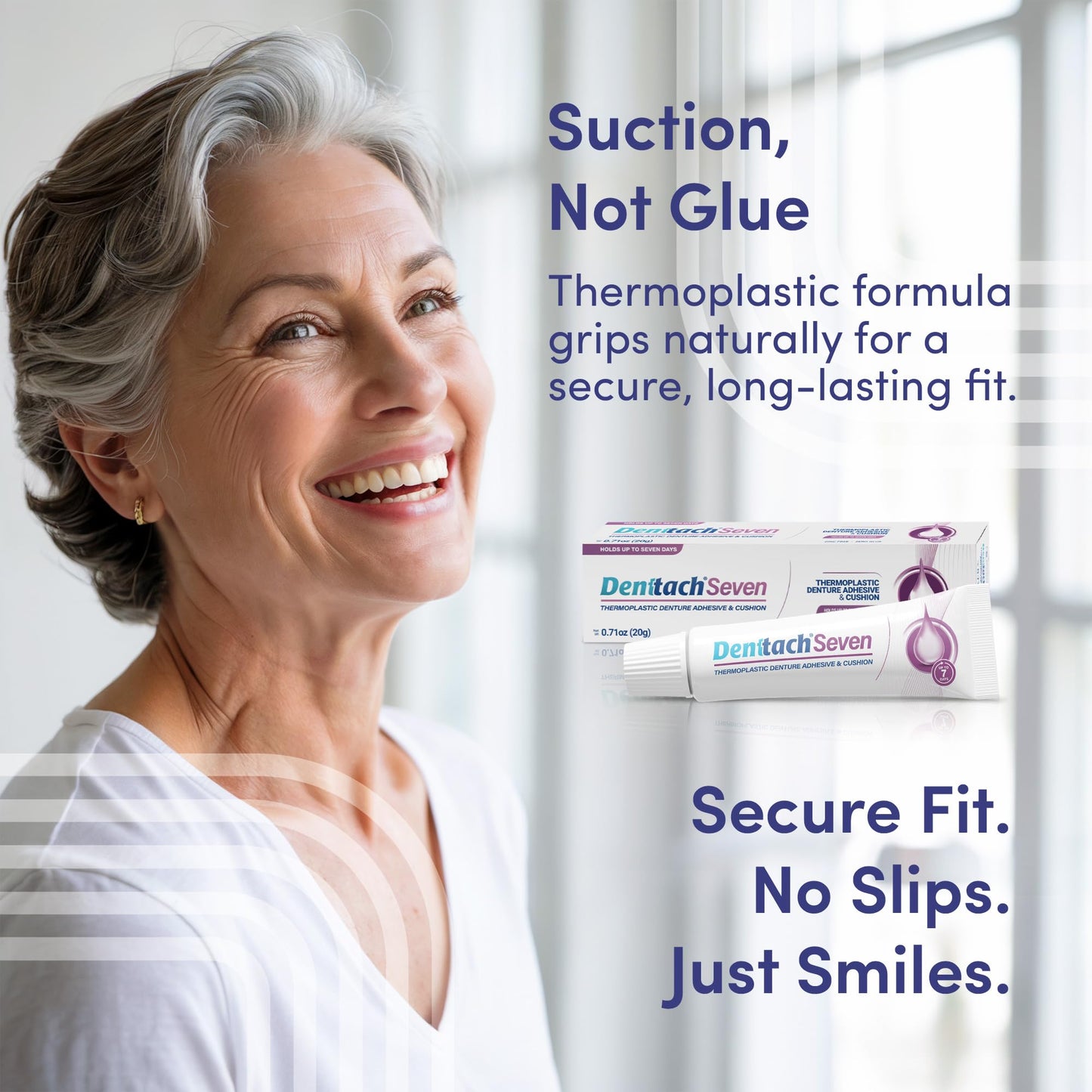 Denttach Seven Denture Adhesive, Thermoplastic Denture Cushion and Reliner, Upper and Lower Denture Comfort for Up to 7 Days, Zero Glue, Zinc Free (4)