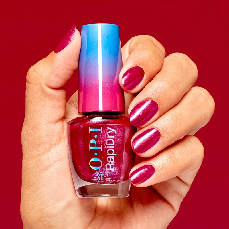 OPI RapiDry Ring the Alarm | Opaque Bright Red Shimmer Quick Dry Nail Polish | Vegan, Smudge Proof, Fast Drying