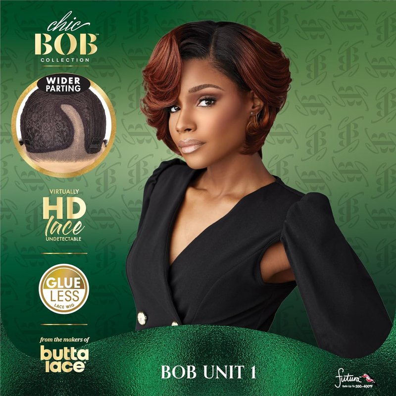 Chicbob Lace Front Wig - Face Framing Glueless Bob Unit with 5-Inch Deep Part | Synthetic Pre-Plucked Hairline