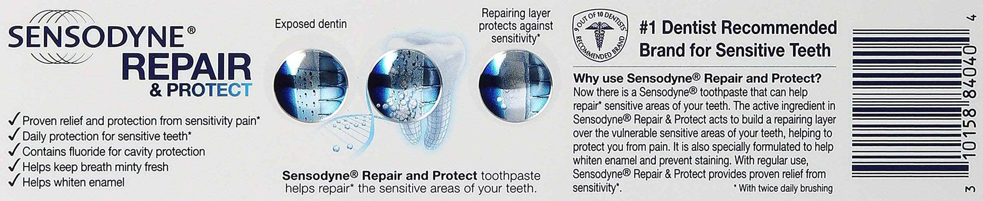 Sensodyne 980066854 Repair and Protect, 3.4 oz, Shape, Pack of 5