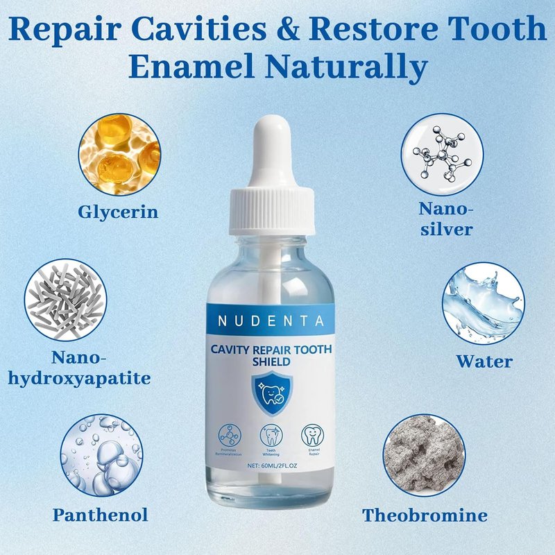 Nudenta Cavity Repair Tooth Armor Liquid - Nano Hydroxyapatite Remineralization Drops | 60ml 2-Pack for Enamel Strengthening & Whitening