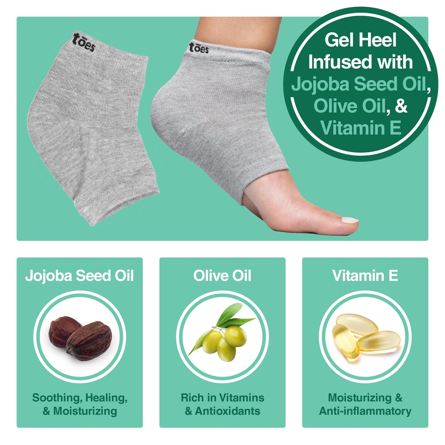 ZenToes Moisturizing Socks for Cracked Heel Treatment, Vitamin E, Olive Oil and Jojoba Oil Infused Heel Socks, Spa Gifts for Women, Relaxation Gifts for Women (Cotton Gray, Regular)