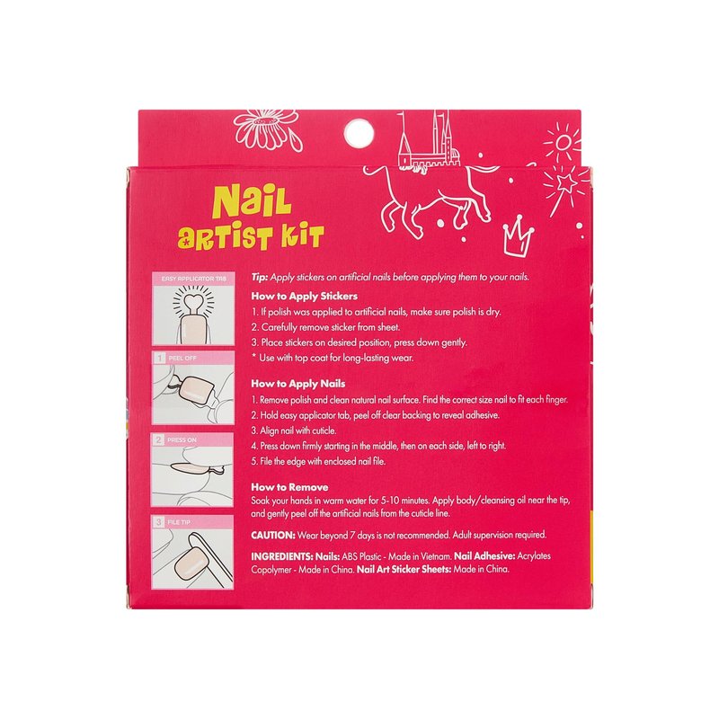 Kiss Impress No Glue Mani Press On Nails, 'Nail Artist Kit', Pink, Kids Size, Squoval Shape, Includes 26 Nails, 4 Sticker Sheets, 1 Mini File